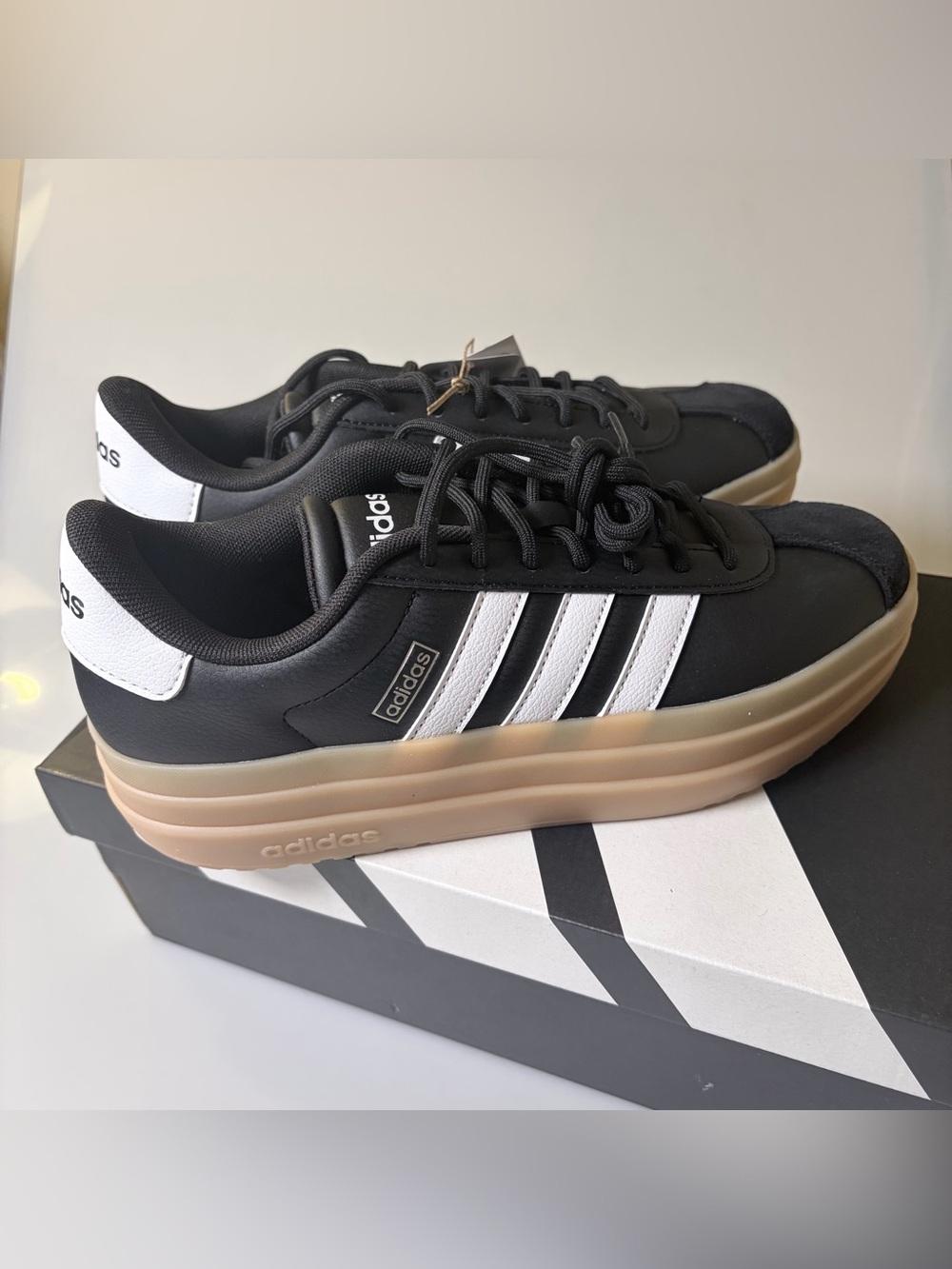 adidas VL Court Bold Black, White & Tan Platform Sneakers